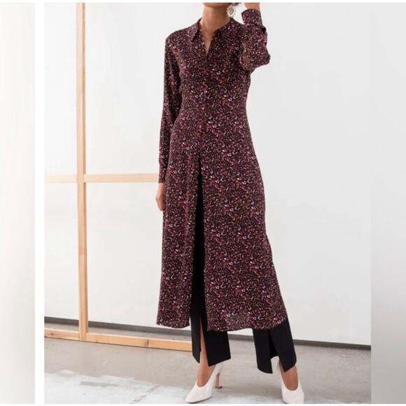 & Other Stories Sz 8 Micro Floral Midi Shirt Dress Moody Floral Print Button-up - Picture 2 of 16